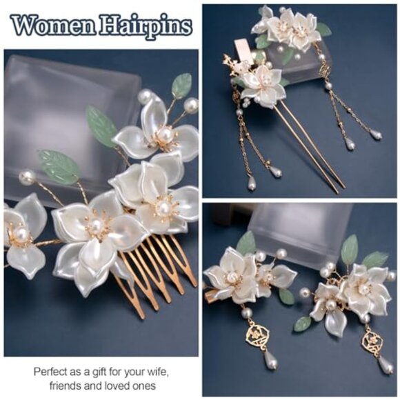 Crystal Rhinestone Pearl Hair Clips Retro Elegant Bridal Wedding Accessories Set